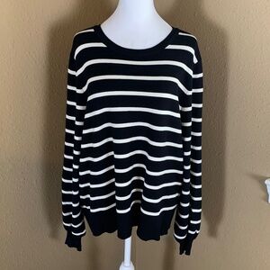 Marled Striped Knit Sweater Black Ivory Crewneck XL